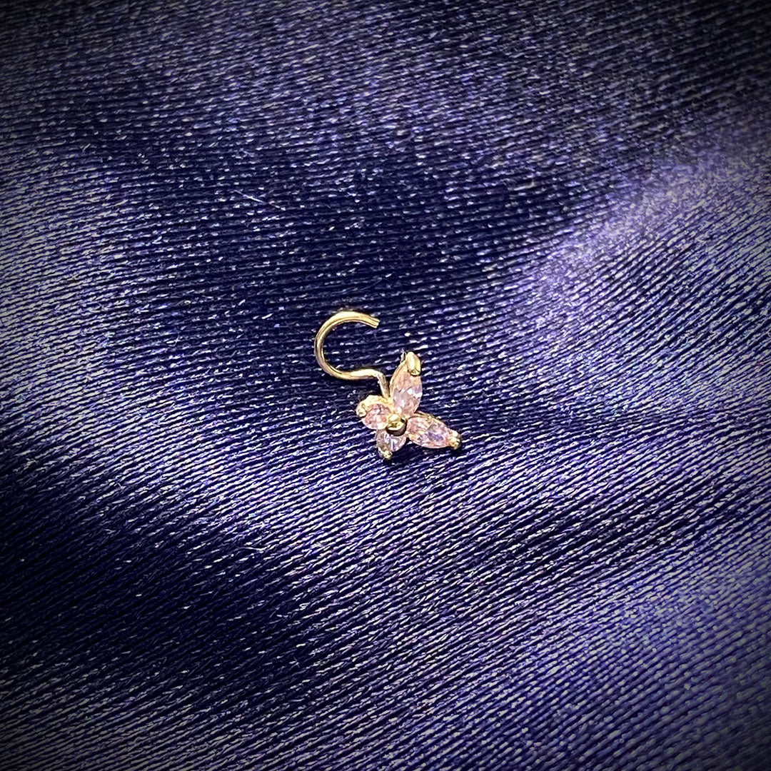 14k CZ Pink Butterfly Nose Screw Stud